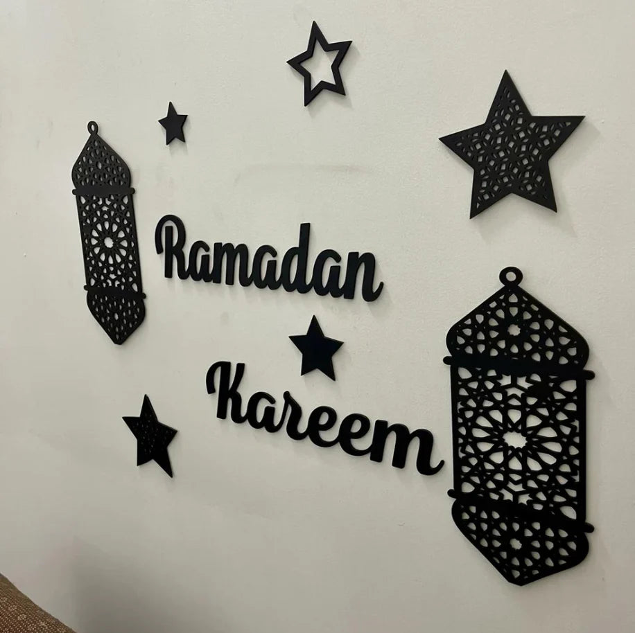 Islamic Ramadan Kareem Golden Acrylic & Black Wooden Decor For Wall Decor