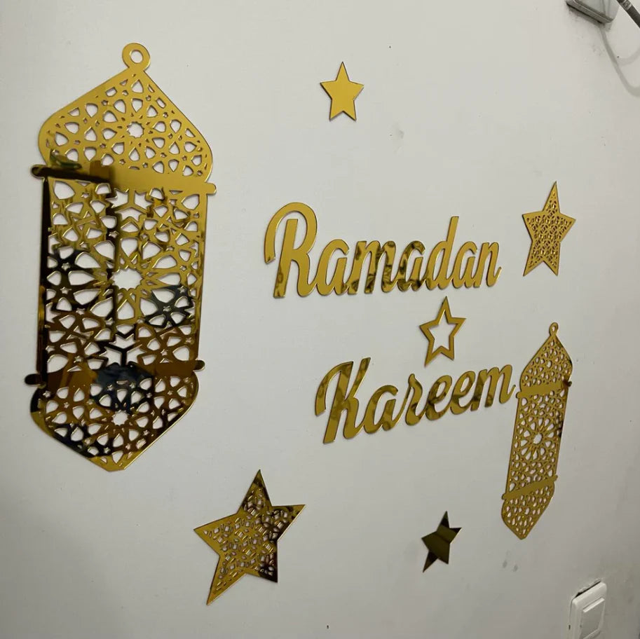 Islamic Ramadan Kareem Golden Acrylic & Black Wooden Decor For Wall Decor