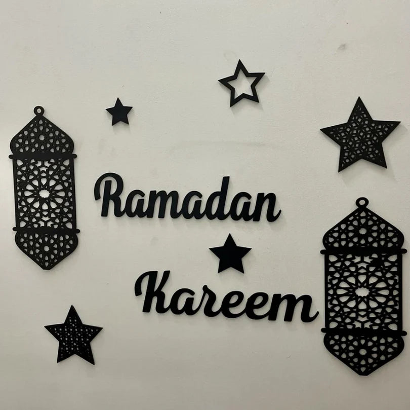 Islamic Ramadan Kareem Golden Acrylic & Black Wooden Decor For Wall Decor